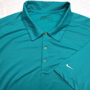 NikeGolf Fit Dry Mens Golf Polo Shirt - XL Green Ribbed Performance Aqua